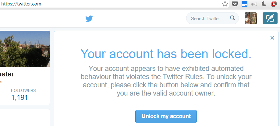 Twitter account locked for suspicious activity