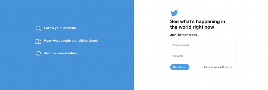  login page for Twitter