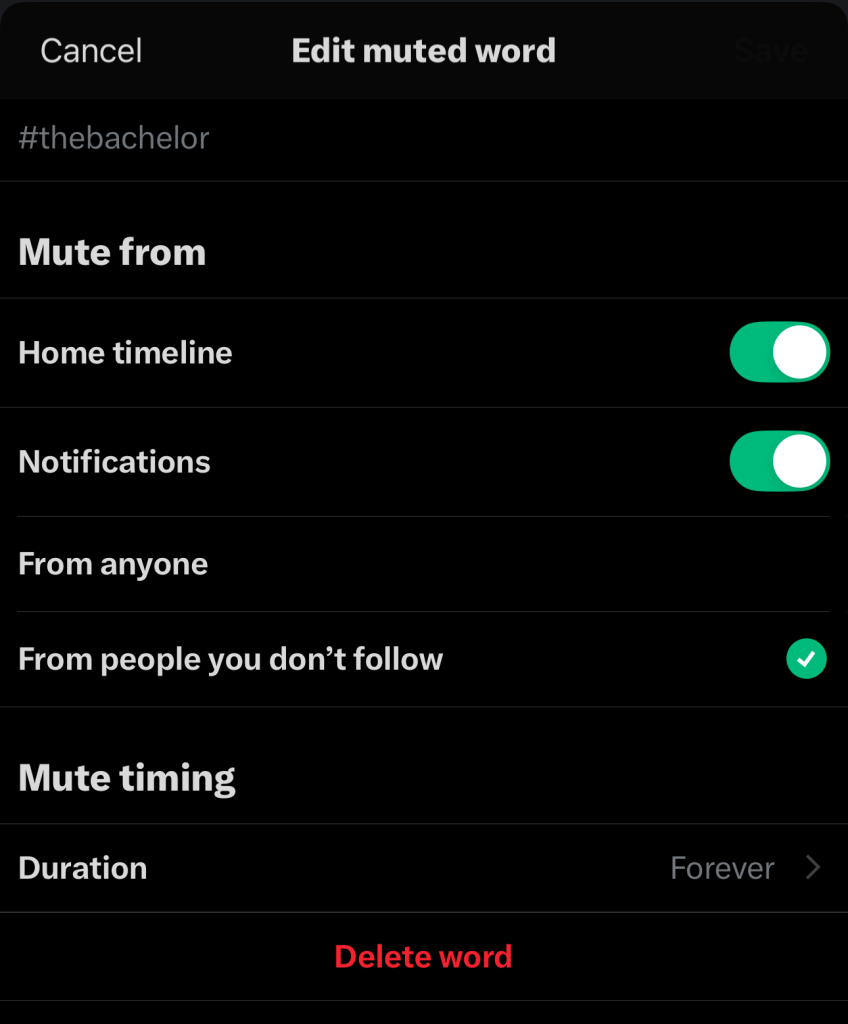 delete muted word twitter app