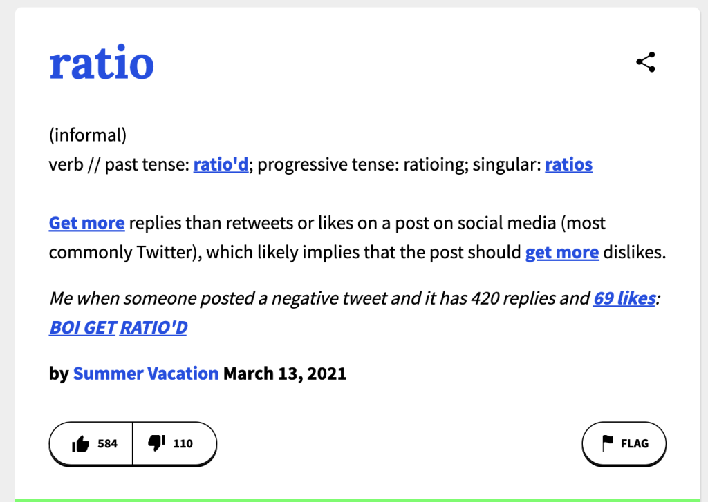what does ratio mean on urban dictionary