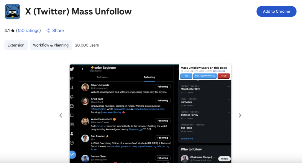 mass unfollow on Twitter browser extension