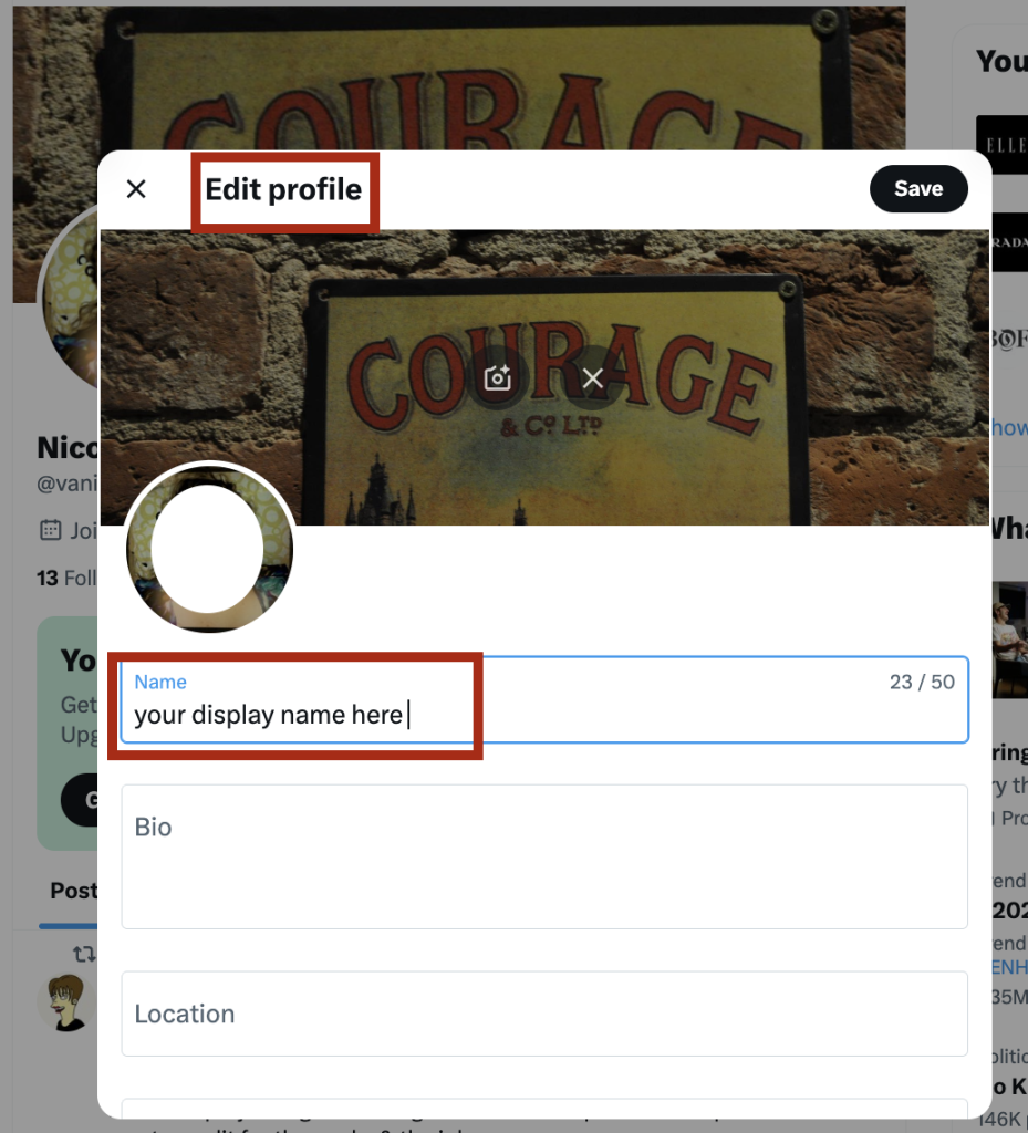 how to change name on Twitter display name